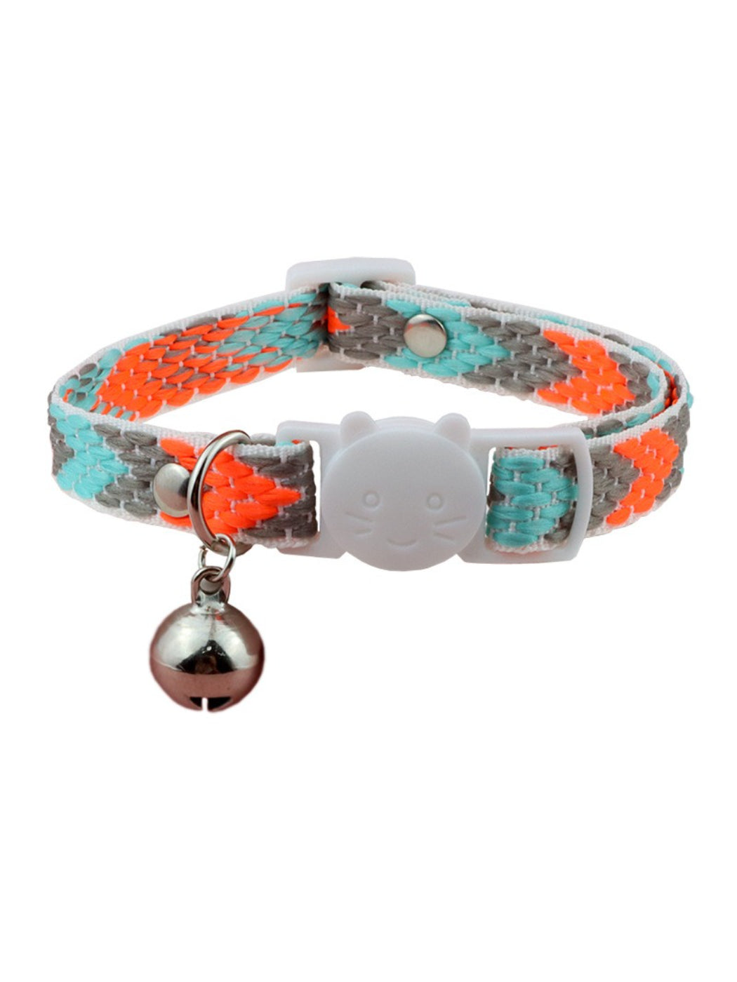 Bright geometric patterned cat collar with plastic buckle and adjustable strap