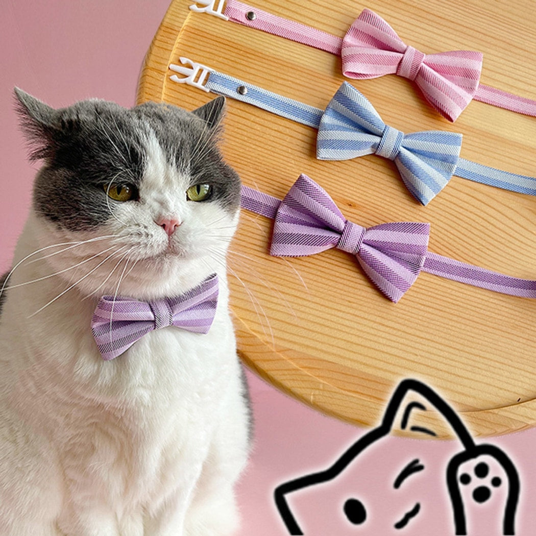 Mokka - British Style Striped Bow Cat Collar