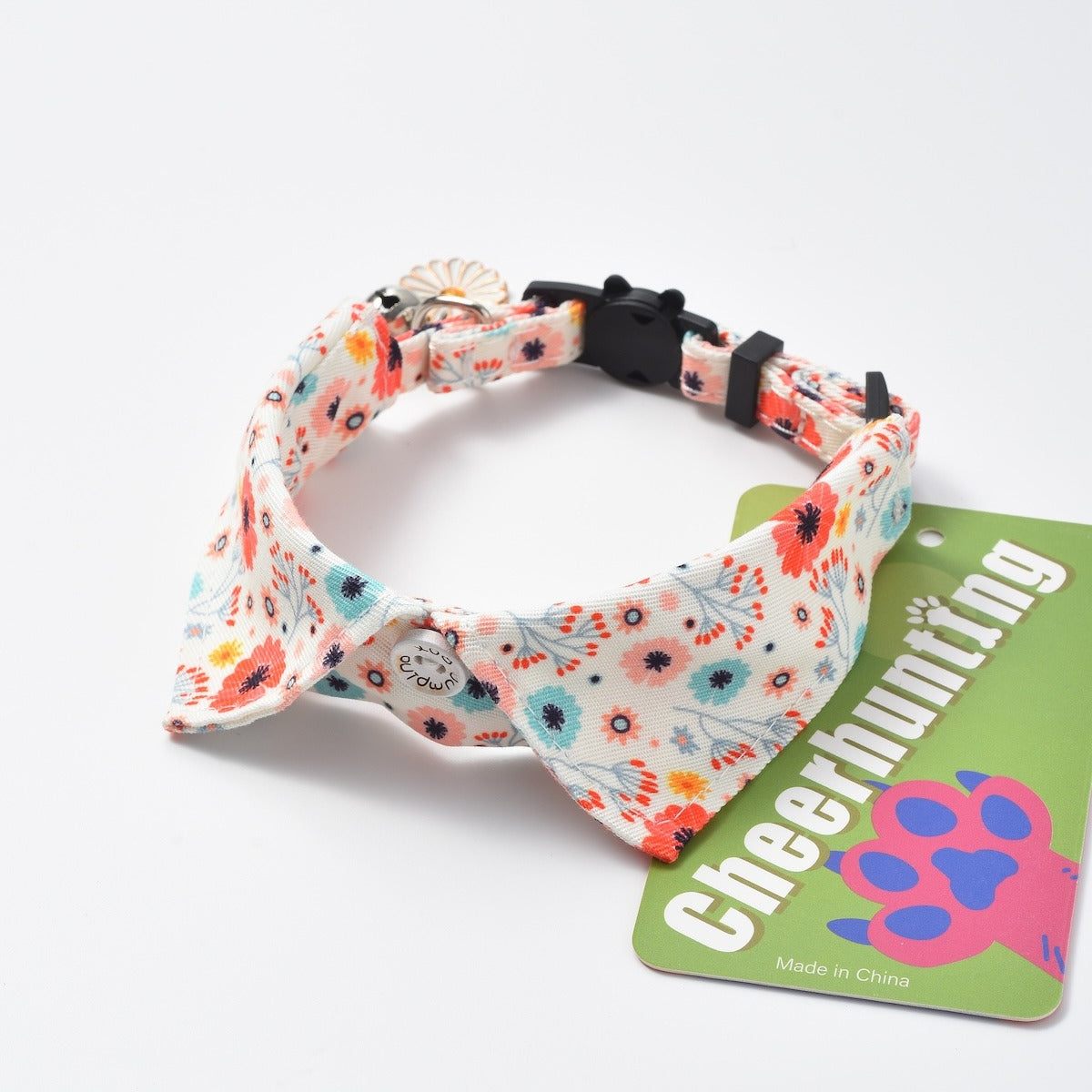 Side view of Mokka Flowal Cat Collar showing adjustable strap