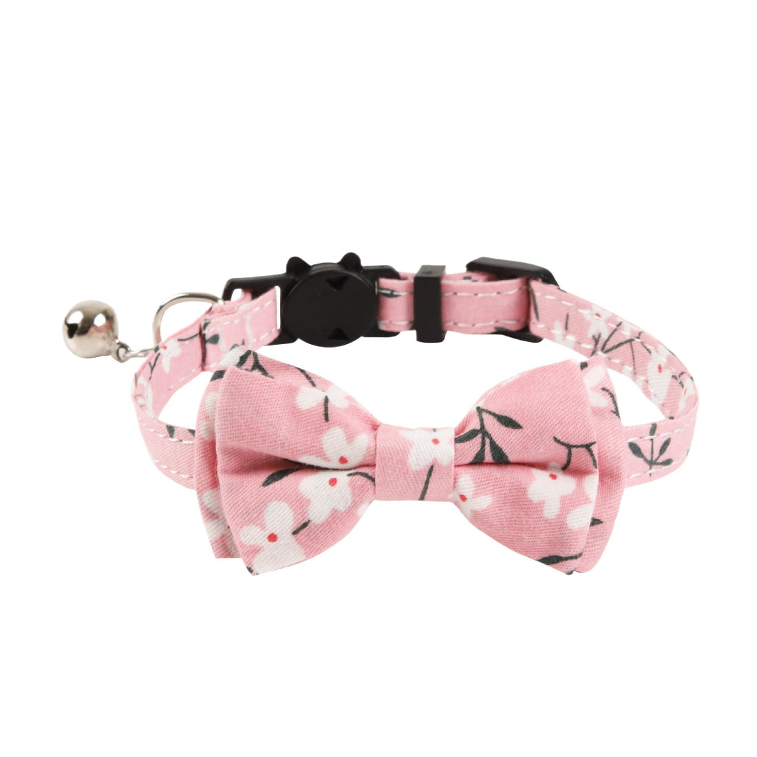 Mokka cat collar with soft bow tie in floral prints shown from above