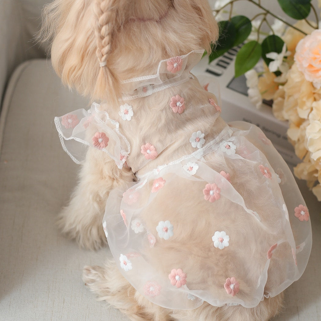 Ozzie - Spring Summer Floral Embroidered Pet Dress