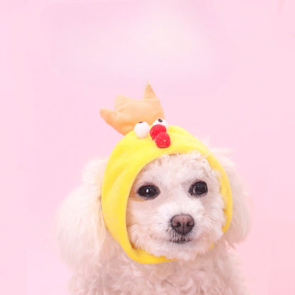 Close-up of yellow chick shape pet hat showing details and texture