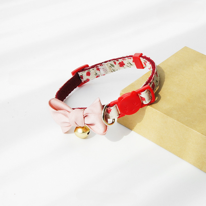 Mokka adjustable cat collar laid flat to show full floral pattern