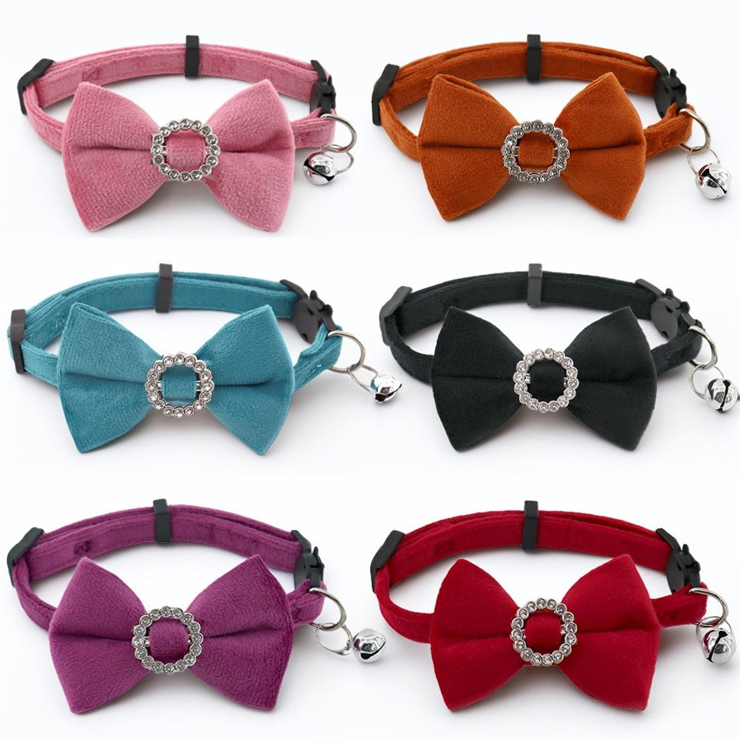 Mokka - Retro Solid Color Bow Cat Collar