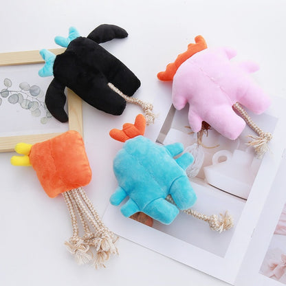 Close-up of Petkin Monster Rope Plush Dog Toy showing monster face and rope texture