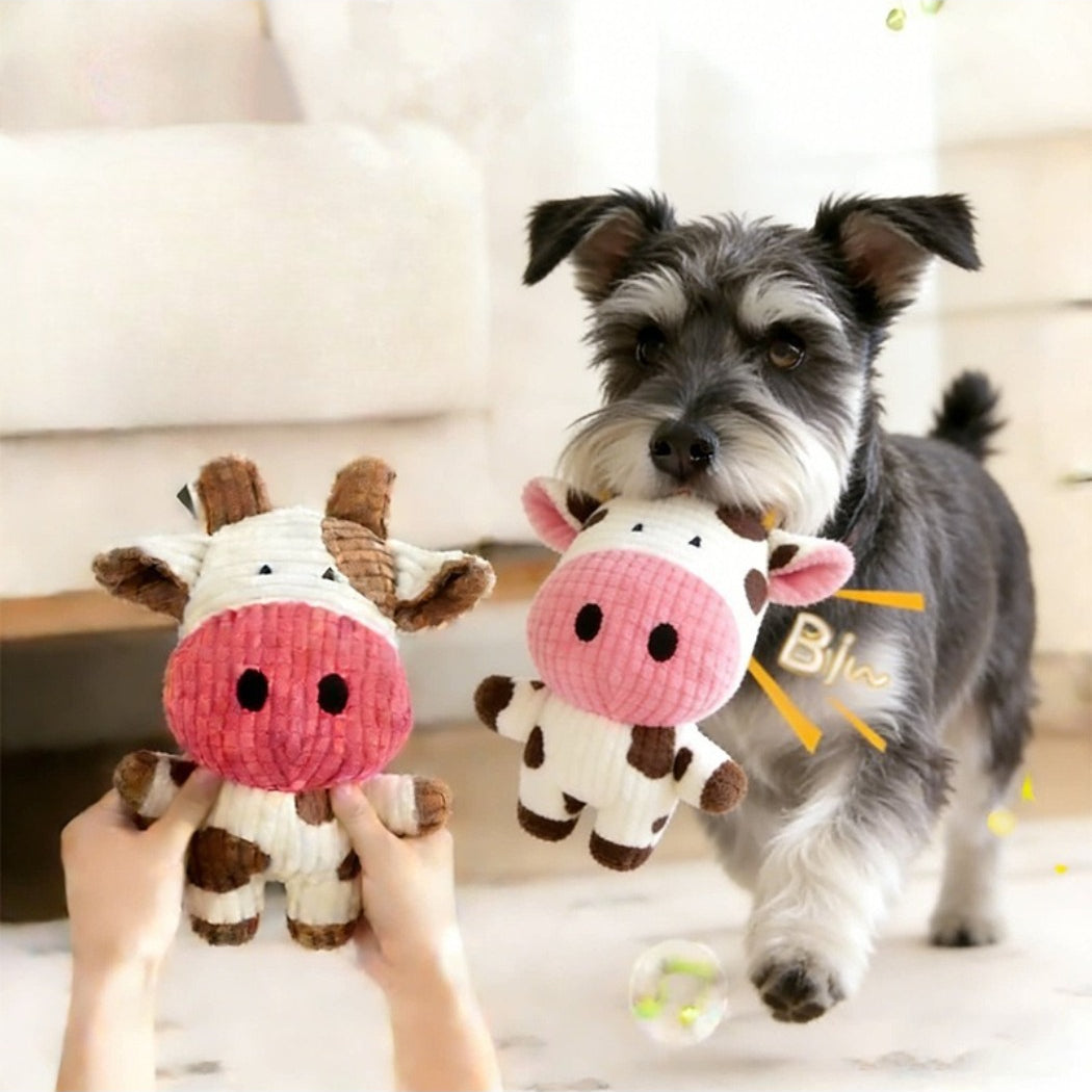 Petkin farm animal dog plush toy resembling a cow with black and white spots