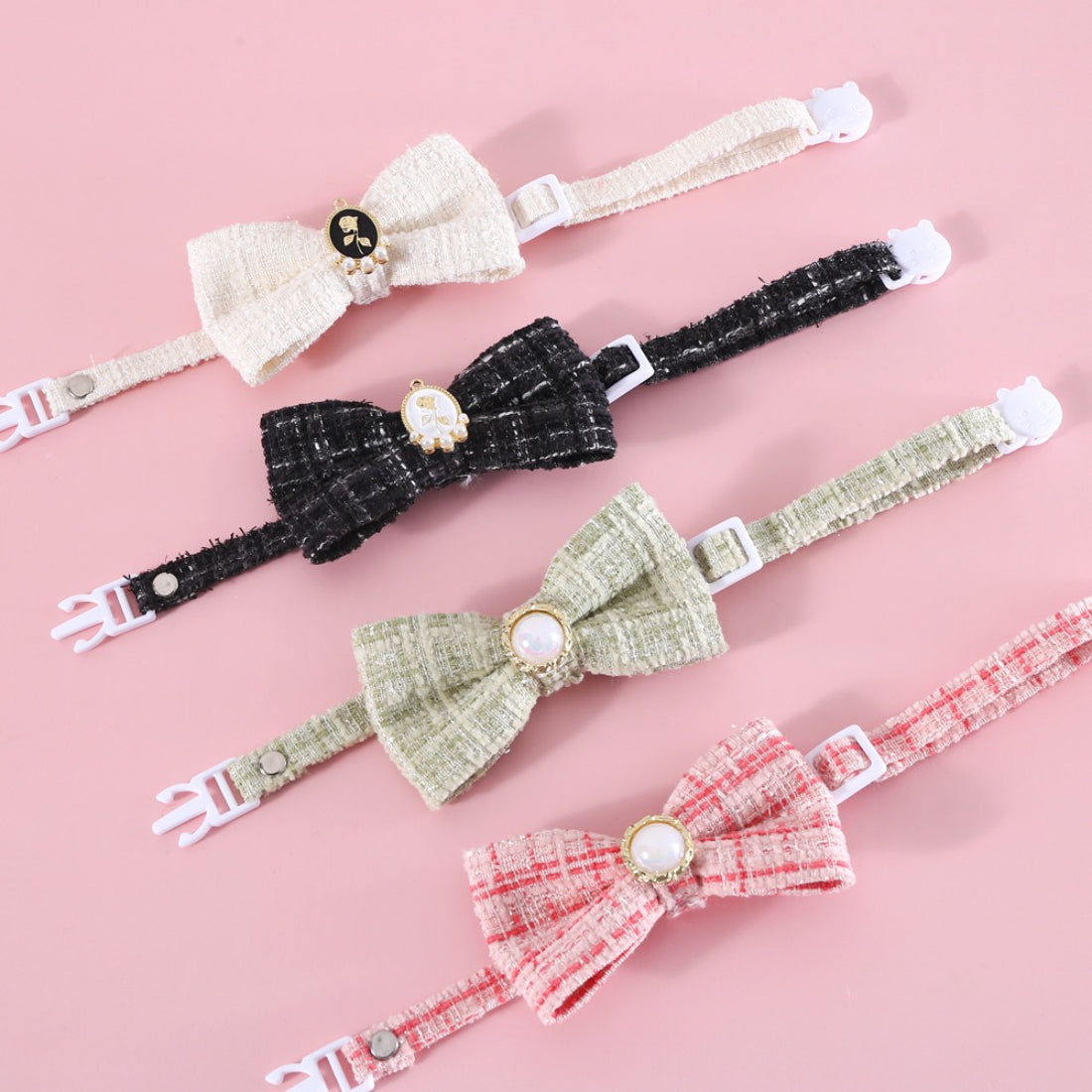 Side view of Mokka vintage style bow cat collar highlighting bow shape