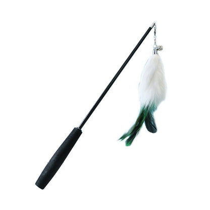 Moo Classic Feather Extendable Cat Teaser Wand with colorful feathers on a white background