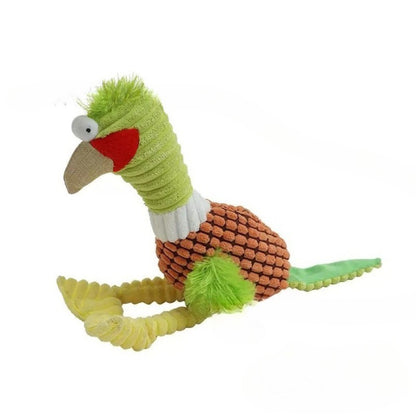 Petkin duck plush dog toy with bright yellow body and orange beak and feet