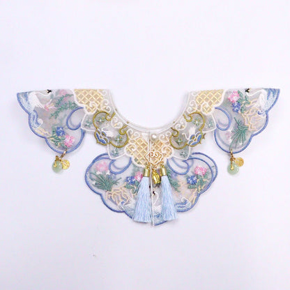 Mokka embroidered blossom collar displayed flat showing floral embroidery detail
