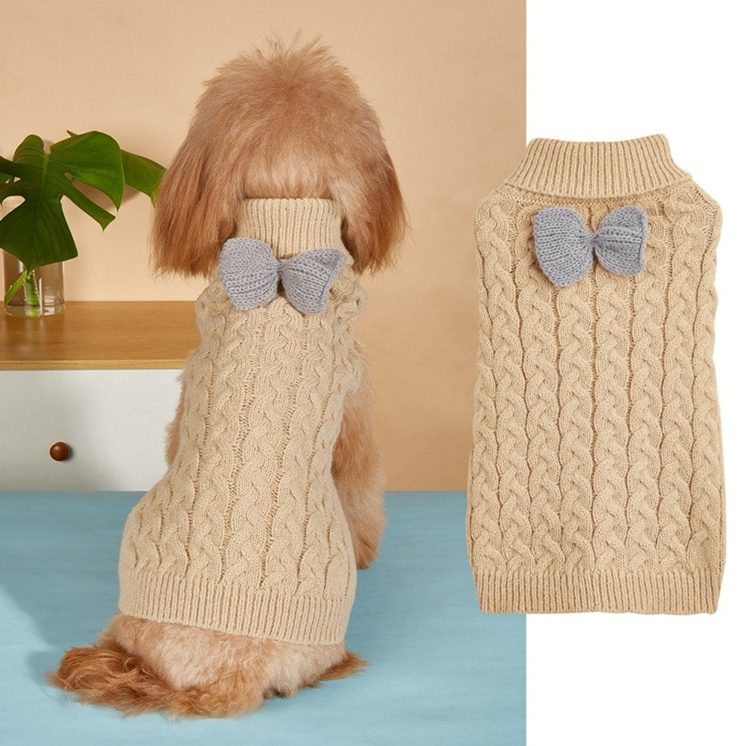 Ozzie - Bow Detail Cable Knit Dog Sweater
