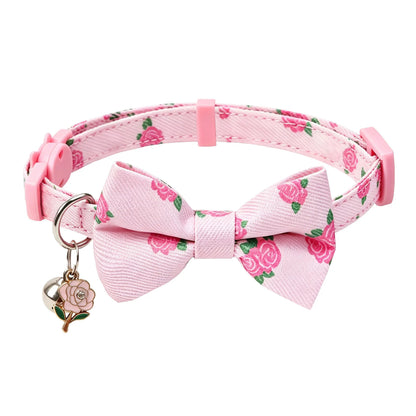 Mokka Pink Rose Bow Cat Collar with Bell