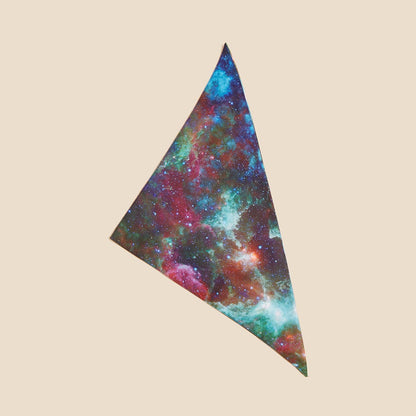 Close-up of Furbud Galaxy Print Bandana fabric with colorful galaxy design