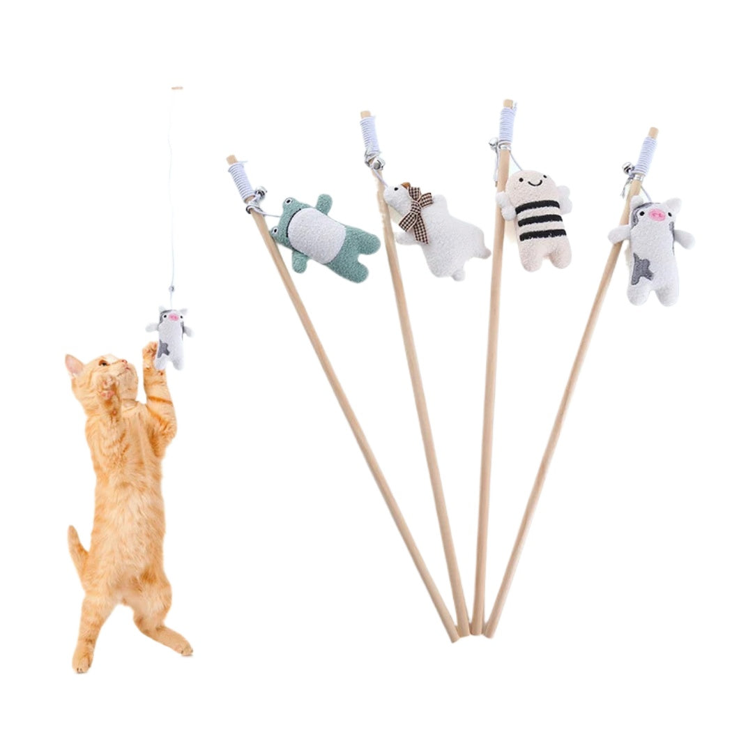Moo - Plush Character Wand Cat Toy