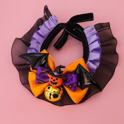 Halloweek - Pumpkin Bow Lace Halloween Pet Collar