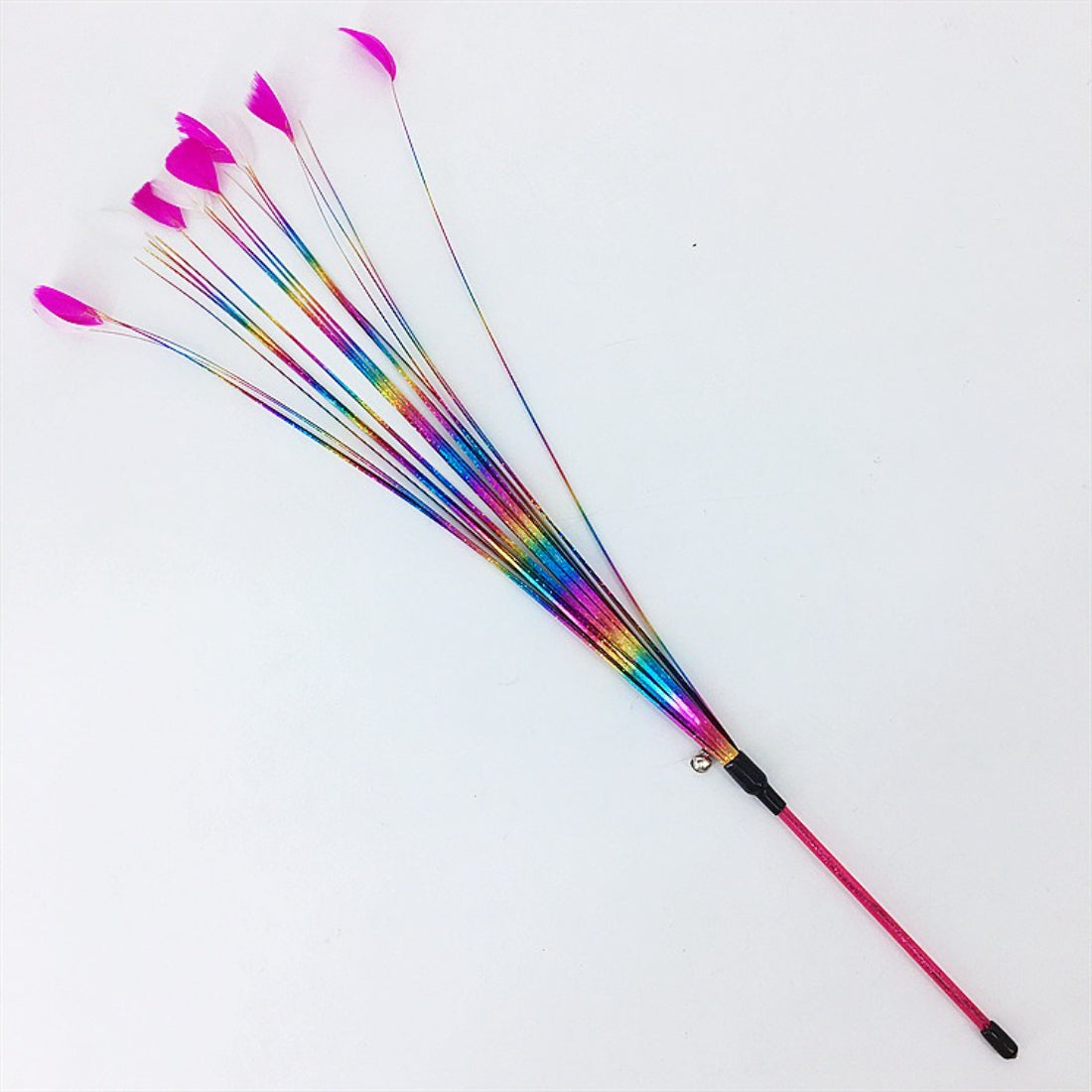 Moo Ribbon Feather Cat Teaser Wand with long ribbons and feathers for cat play