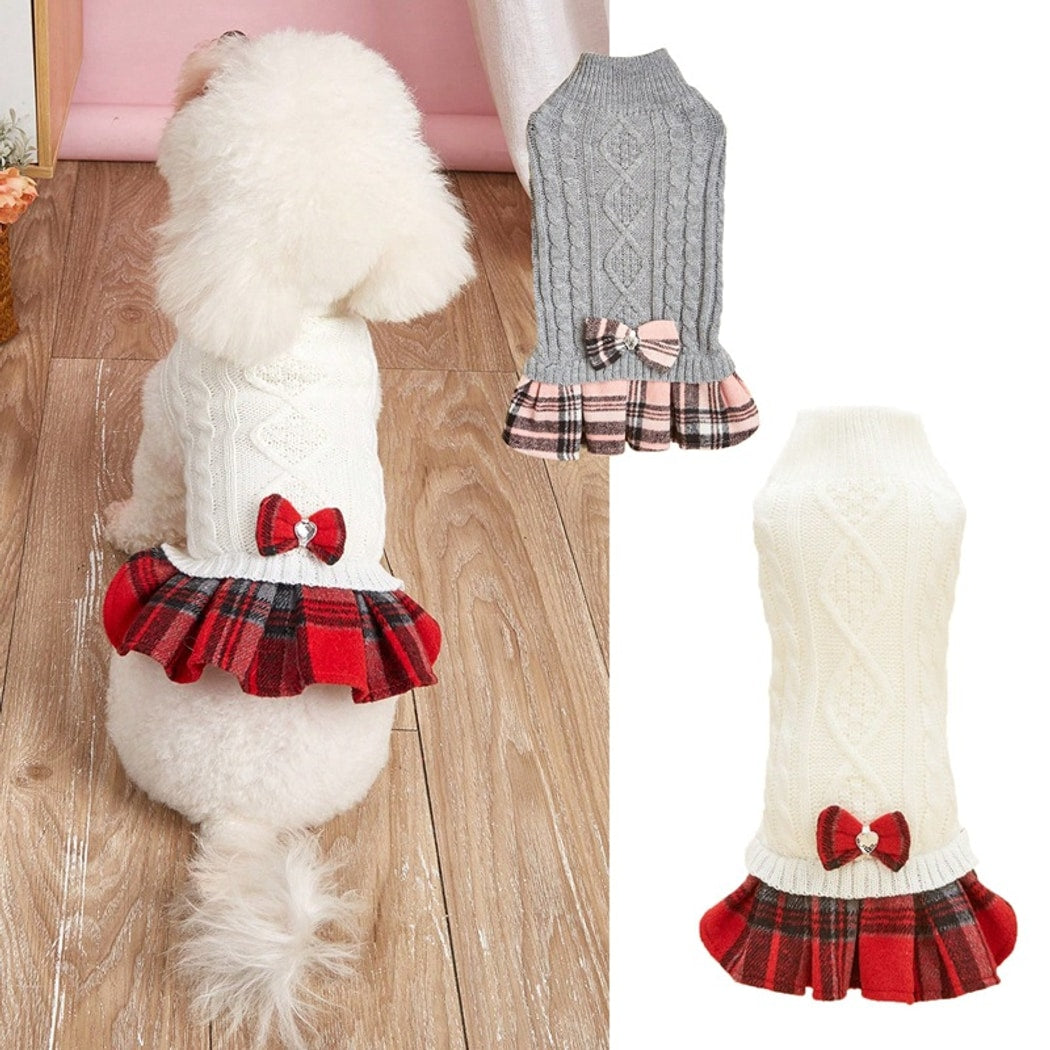 Ozzie - Plaid Hem Cable Knit Sweater Dress