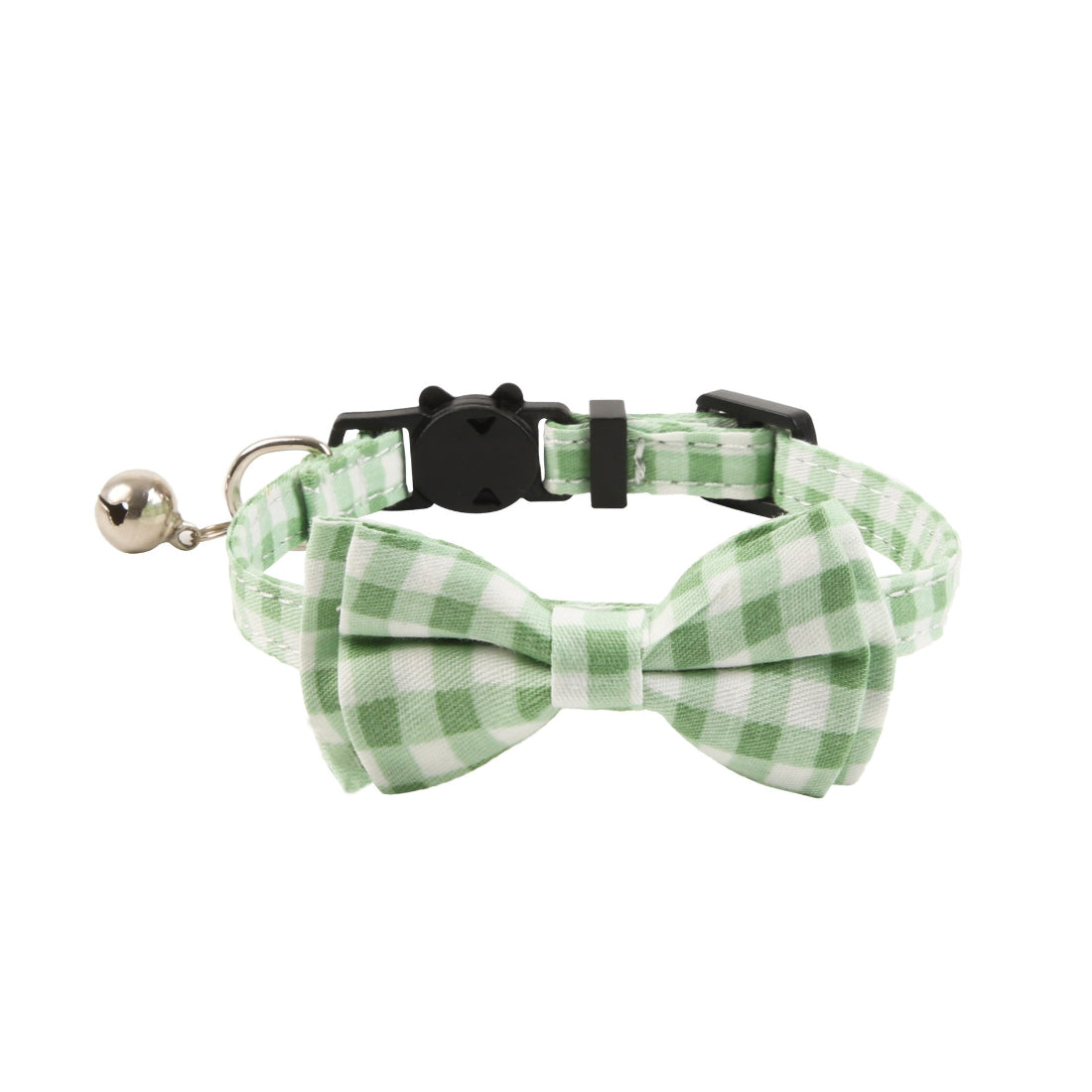 Floral and gingham bow on Mokka cat collar highlighted in natural light