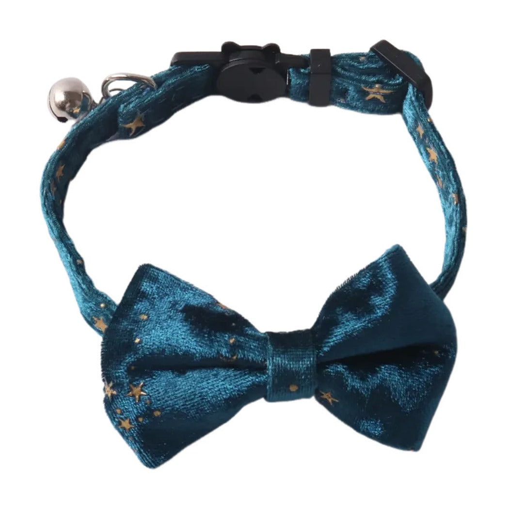 Close-up of Mokka Velvet Star Bow Collar highlighting velvet texture and star design