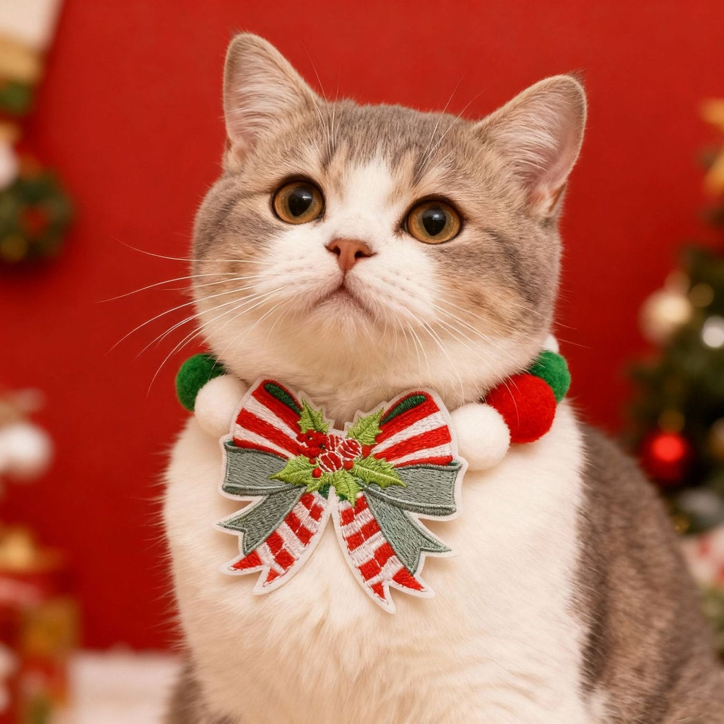 Christmoo - Christmas Bow Pom Pom Cartoon Cat Collar