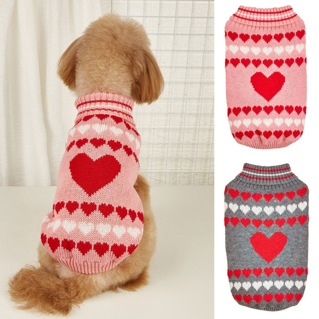 Ozzie - Heart Pattern Turtleneck Knit Pet Sweater