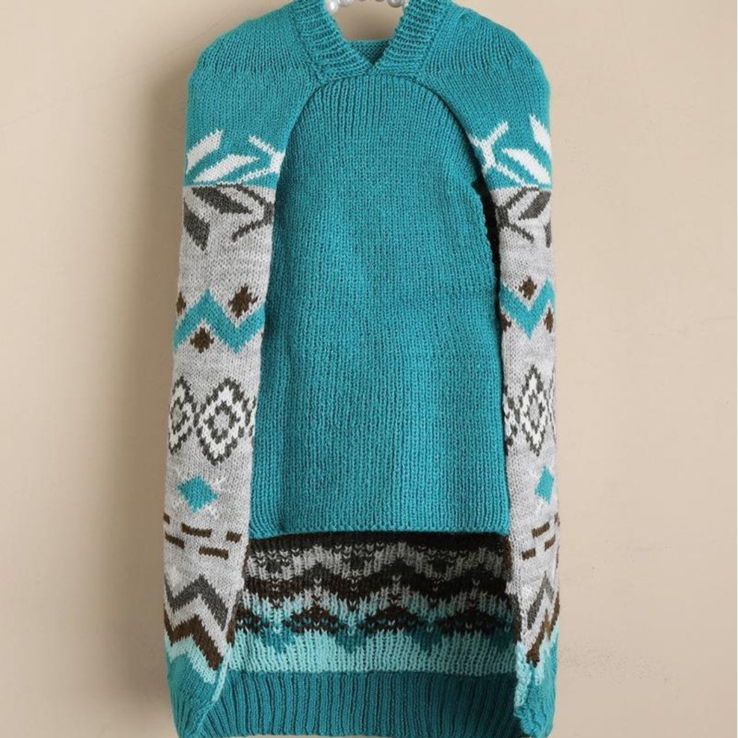 Ozzie - Hooded Pom Pom Geometric Pattern Dog Sweater