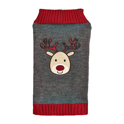 Christmoo - Christmas Reindeer Motif Gray Dog Sweater