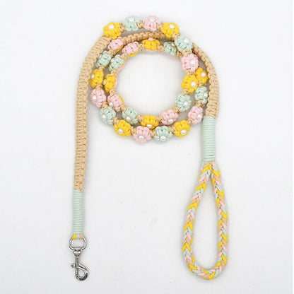 Loofie floral braided dog leash with metal clip attached