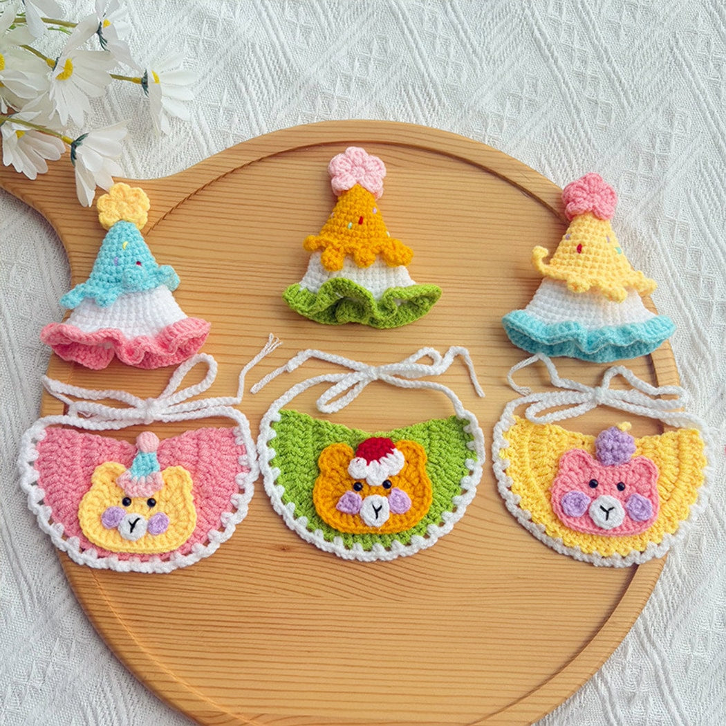 Mokka - Bear Pattern Pet Birthday Bib and Hat Set