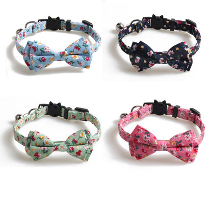 Mokka floral bowtie cat collar with bell view 1