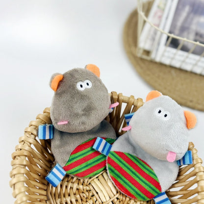 Moo hippo cat plush toy lying on its side displaying its rounded body and tail
