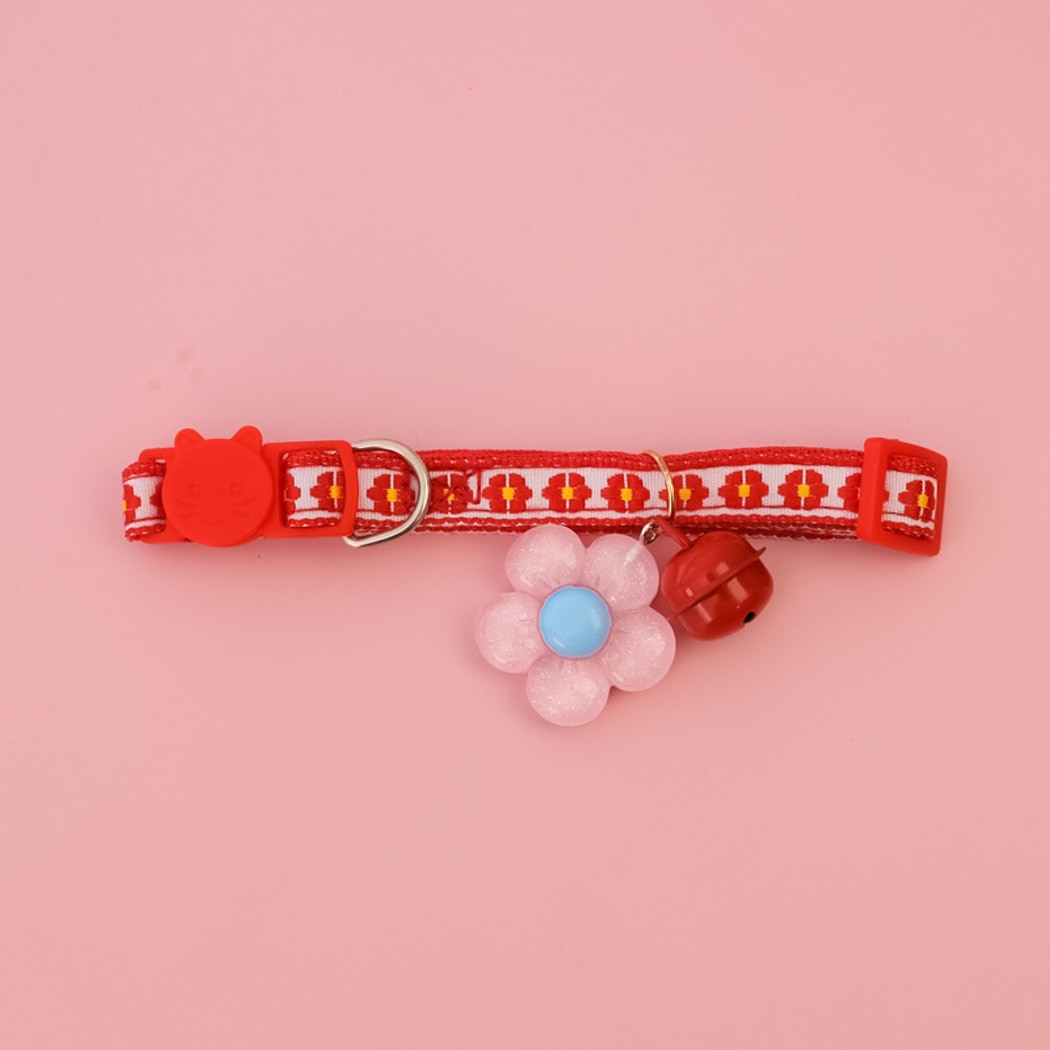 Mokka - Embroidered Flower Bell Cat Collar