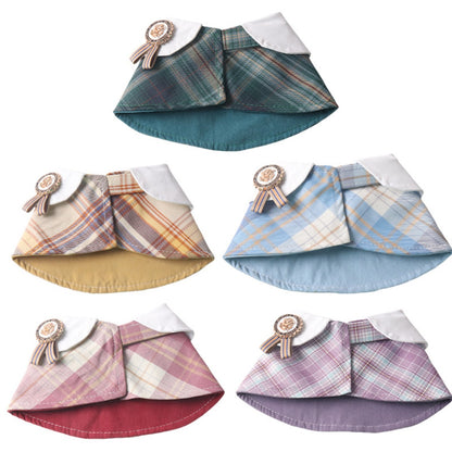 Mokka plaid rosette cape collar displayed flat for cats and small dogs