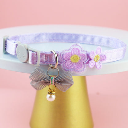 Mokka - Embroidered Floral Bow Detail Cat Collar