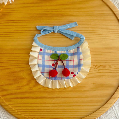 Mokka - Ruffle Trim Cherry Print Pet Bib and Collar