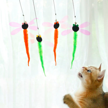 Close-up of Moo Dragonfly Teaser Cat Wand Toy showing detailed dragonfly design
