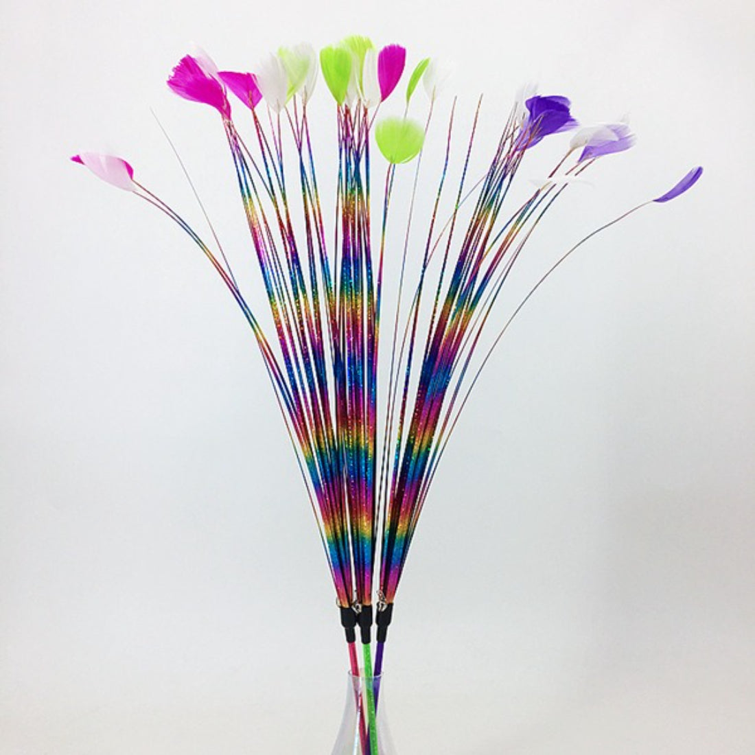 Close-up of Moo Ribbon Feather Cat Teaser Wand showing detailed feathers and ribbons