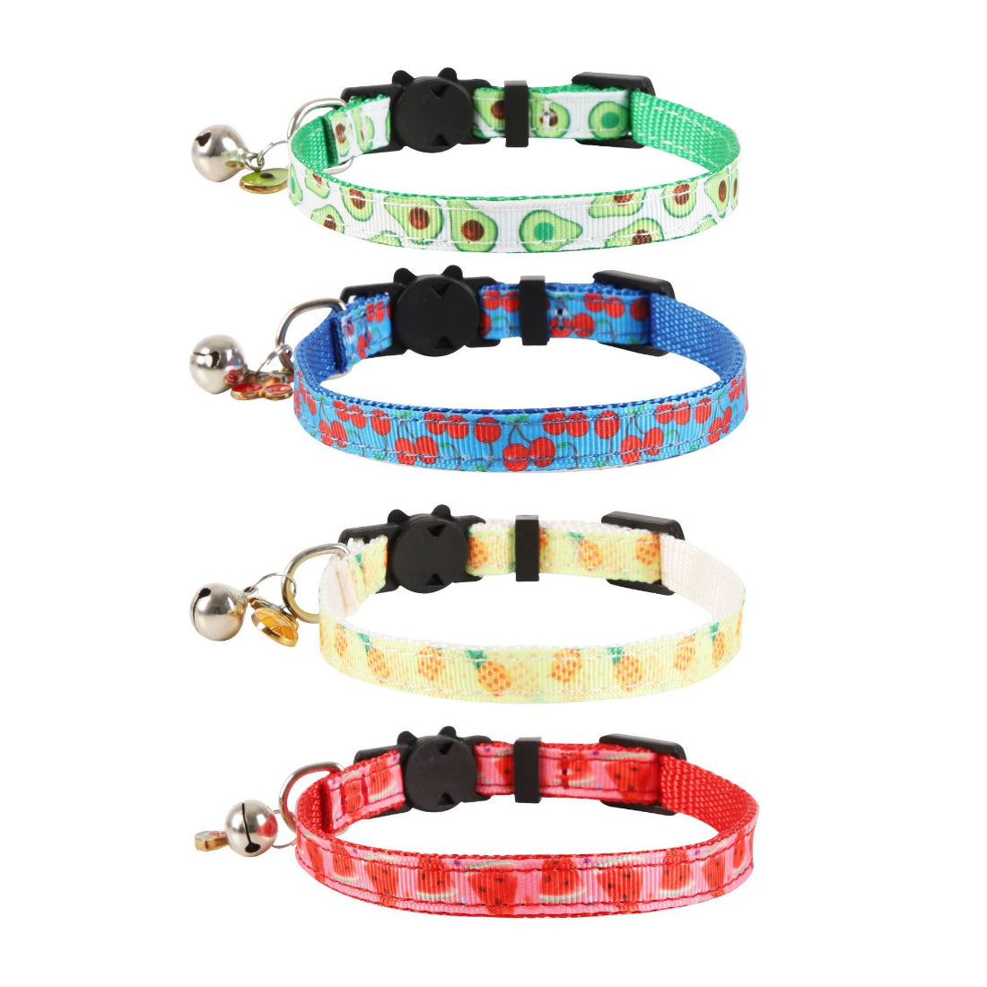 Mokka fruit print cat collar with bell displayed on a white background
