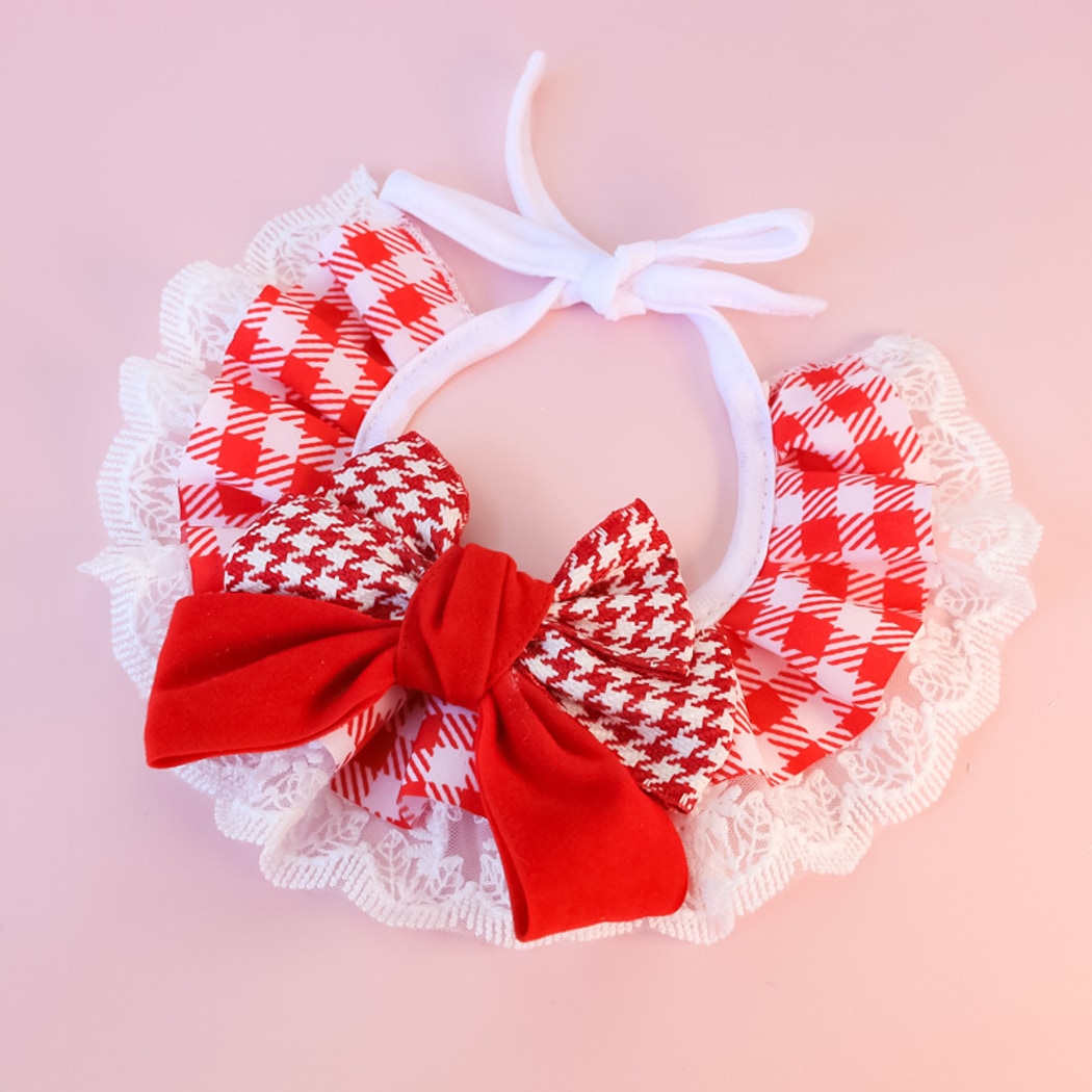 Mokka - Plaid Lace Bow Cat Collar Collar