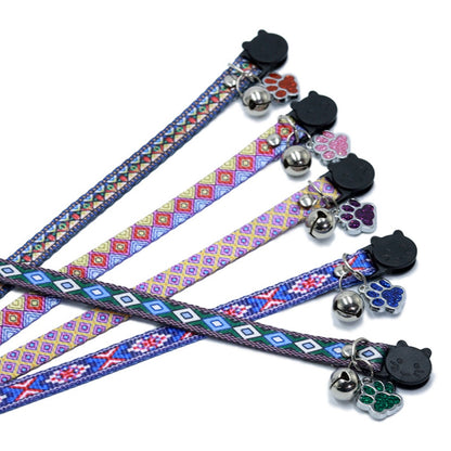 Mokka Boho Pattern cat collar coiled with tag showing brand name