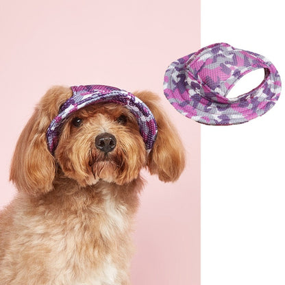 Side view of dog wearing Ozzie mesh visor cap with breathable design