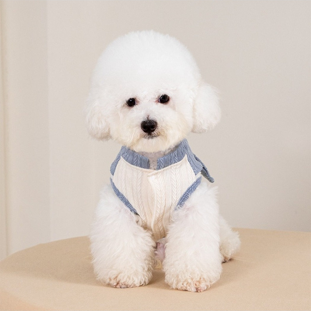 Close-up of Ozzie soft knit sailor pet vest fabric texture and stitching