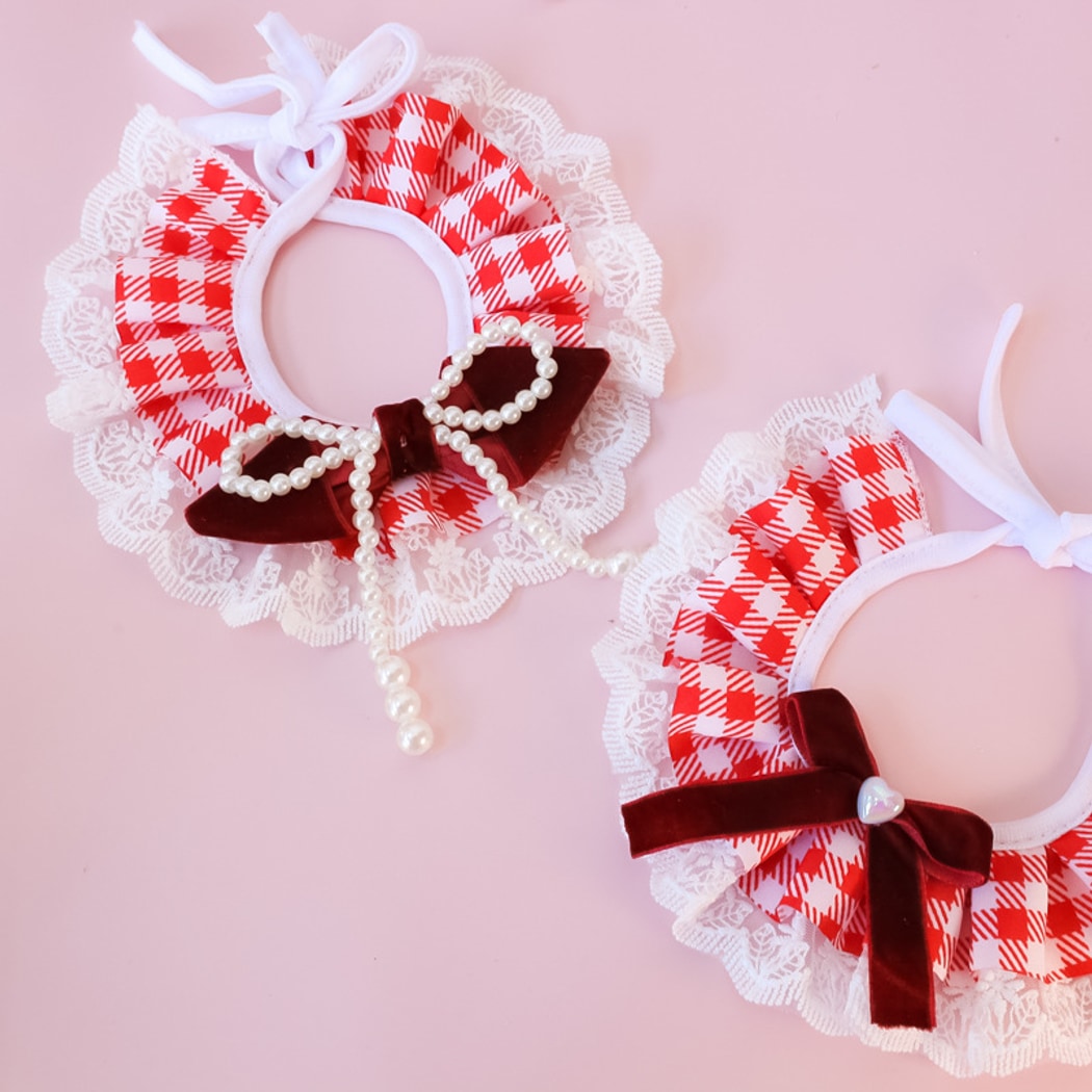 Mokka - Plaid Lace Bow Cat Collar Collar