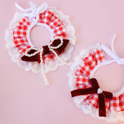 Mokka - Plaid Lace Bow Cat Collar Collar