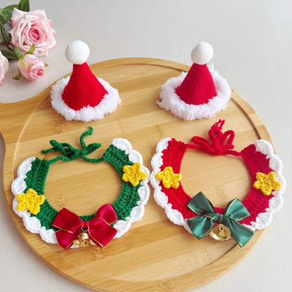 Mokka - Christmas Crochet Hat and Bow Pet Collar