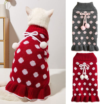 Ozzie - Bow Detail Ruffled Hem Pet Knit Sweater