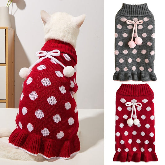 Ozzie - Bow Detail Ruffled Hem Pet Knit Sweater