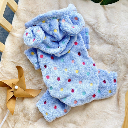 Ozzie - Rabbit Ear Polka Dot Plush Dog Onesie