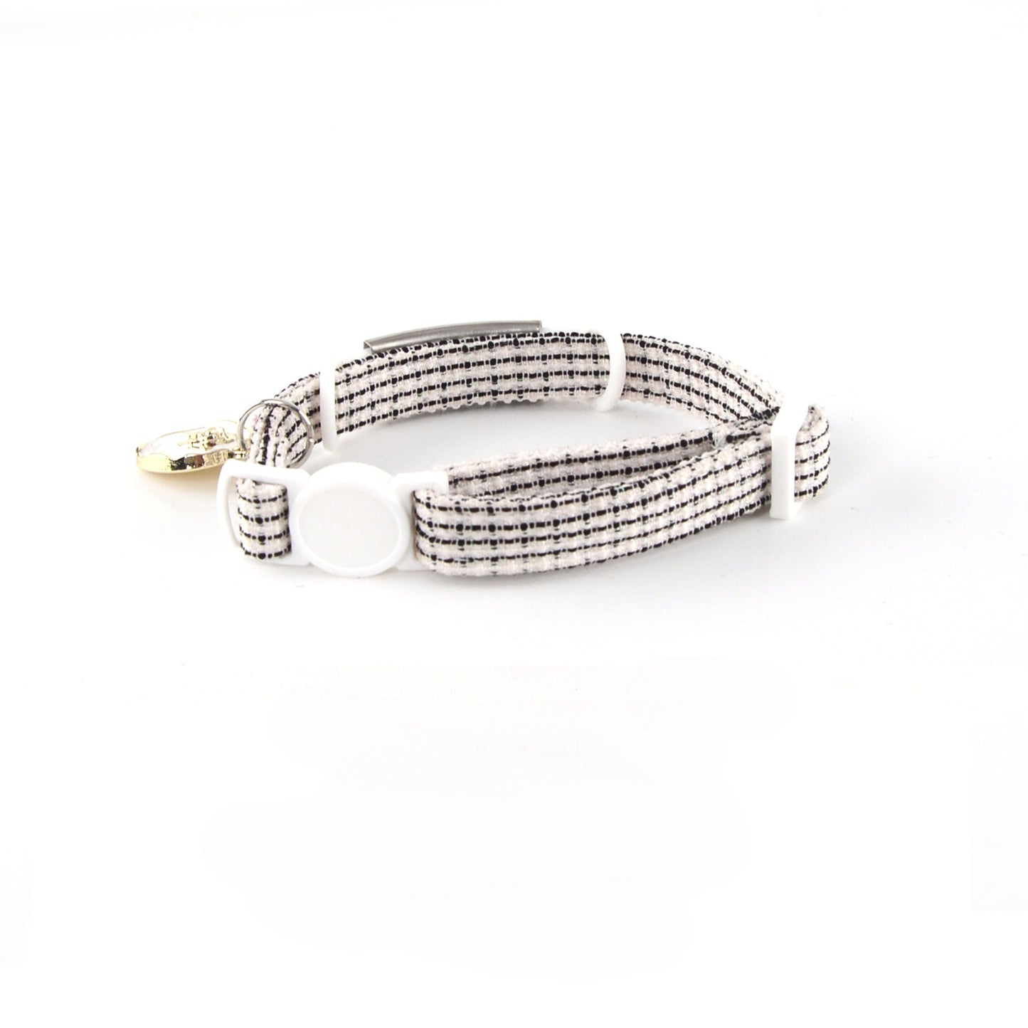 Pink adjustable cat collar featuring a delicate rose charm and safety breakaway clasp