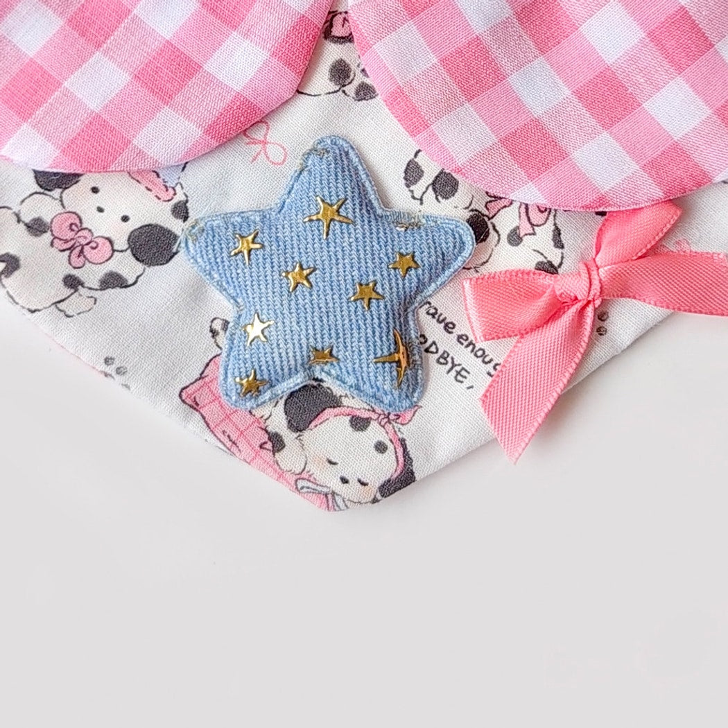 Mokka - Pink Plaid Cartoon Dog Print Pet Bib